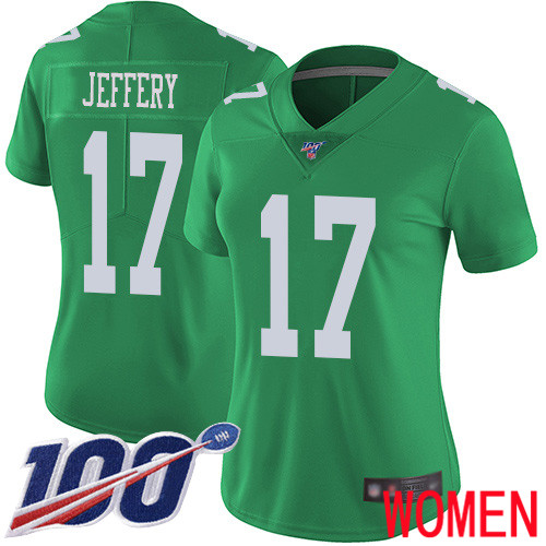 Women Philadelphia Eagles #17 Alshon Jeffery Limited Green Rush Vapor Untouchable NFL Jersey 100th Season->women nfl jersey->Women Jersey